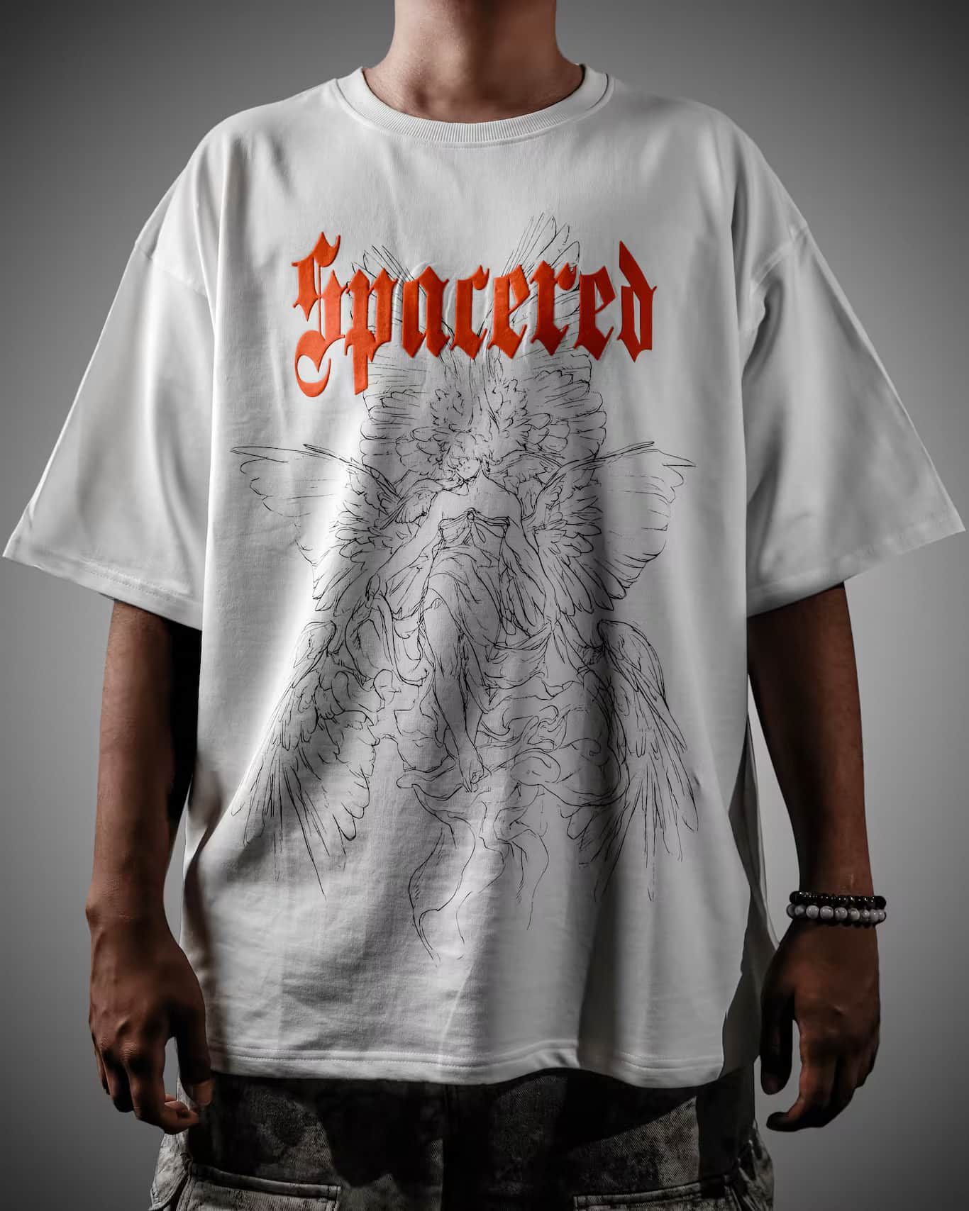 Man wearing the Spacered Orion t-shirt